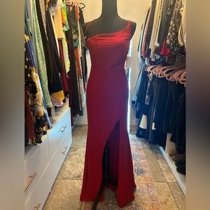 Red Sparkly Dress with slit. Size 5